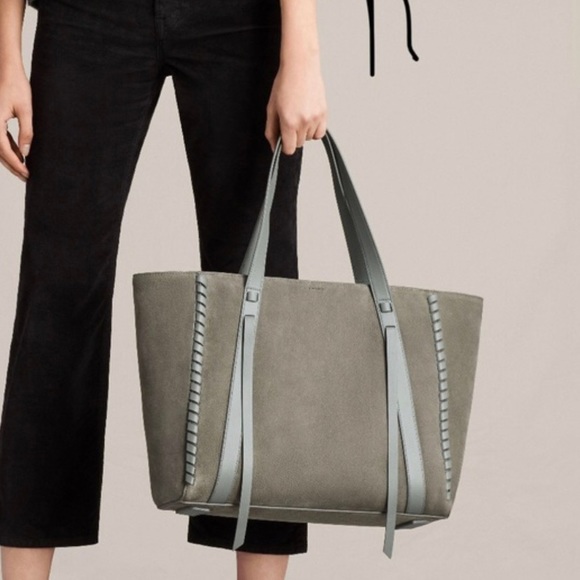 All Saints Ray Nubuck East West Suede Leather Tie Tote - Picture 2 of 12